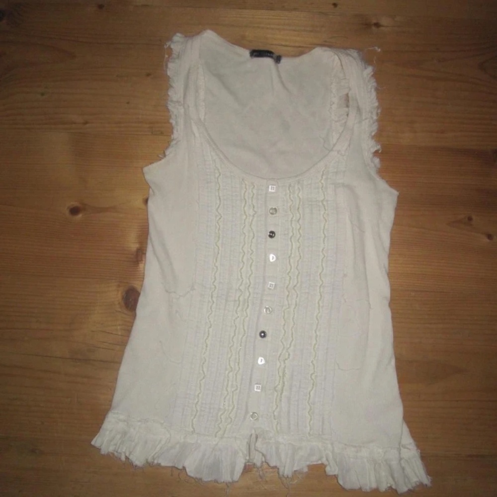 vintage early 2000s River Island Women's White and Cream Vest y2k boho henley